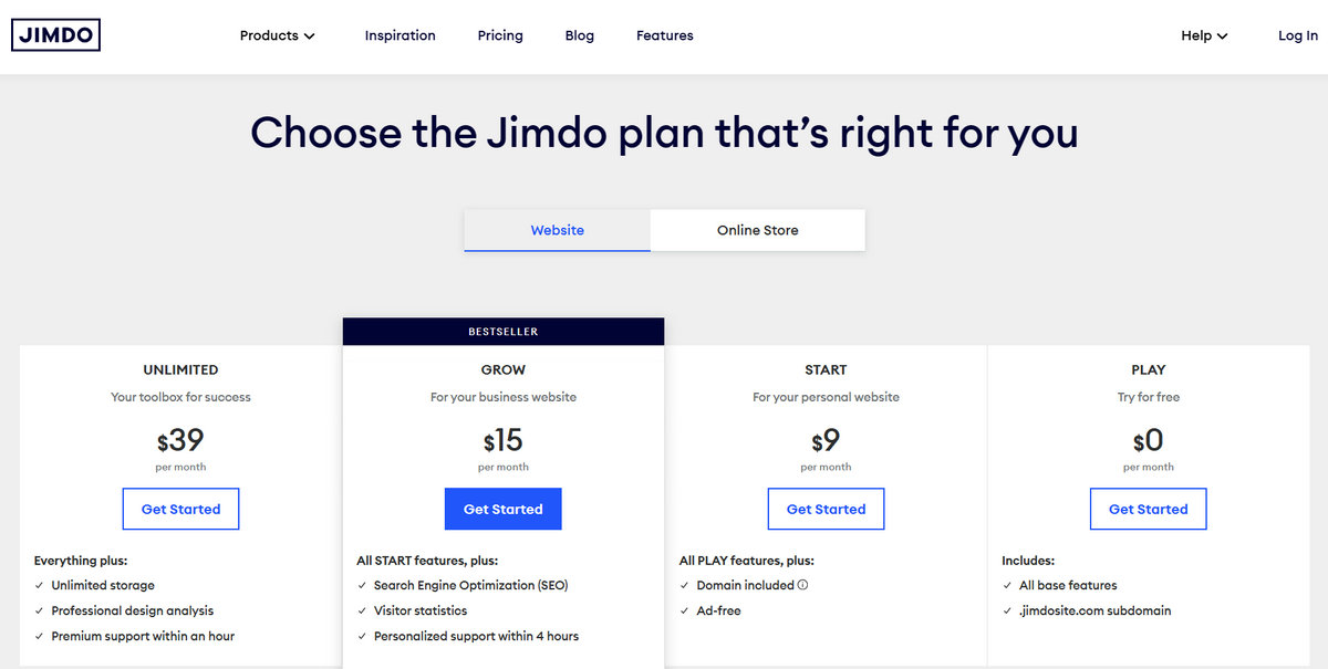Jimdo pricing